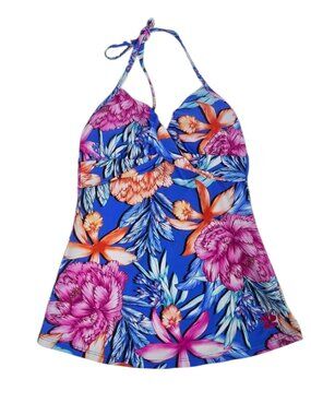 Hapari Floral Tankini Top, Twist Front, Halter Neck, Flattering, Size Small
